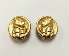GENUINE "DISNEY" SIGNED GOLD "WINNIE THE POOH" PONDERING CLIP ON EARRINGS D411