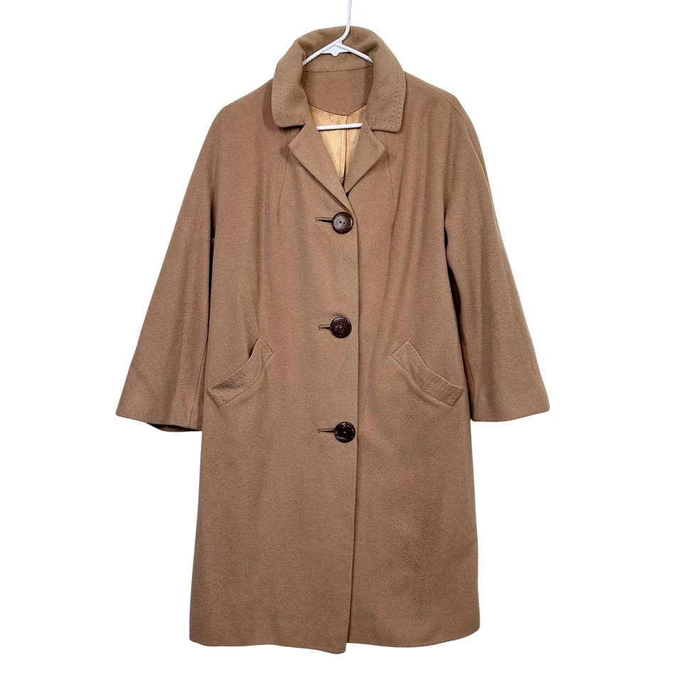 Винтажный 100% кашемир пальто женщин средний верблюд коричневый кнопка спереди с подкладкой 60-х ретро - Изображение 3 из 4