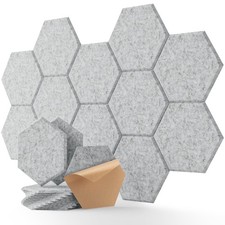 12 Pack Hexagon Acoustic Wall Panels Self-Adhesive Sound Absorbing Gray