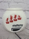 Vintage 1940s Anchor Hocking Vitrock Black & Red Flower Grease Jar (No Lid)
