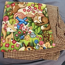 Woodland Friends Forest Animals Handmade Baby Blanket Quilt Brown Gingham Border