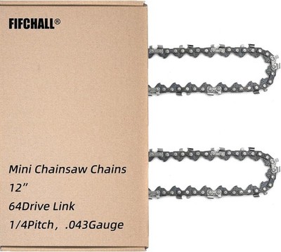 2 Pack 12 Inch Chainsaw Chain 1/4''LP Pitch .043'' Gauge 64 Drive Links, Replaceme