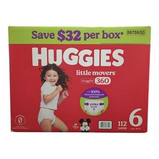 Huggies Little Movers Diapers, Size 6 35 LBS , 112ct