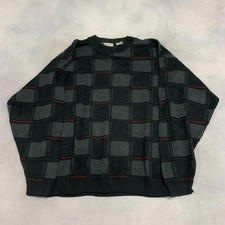 Vintage Abstract Knitted Jumper Patterned Grandad Knit Sweater Men's L