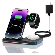 3-in-1 Foldable Wireless Charging Station Night Light Phone Earbud Watch QIS08