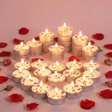 Rose Scented Tealight Candles 16 Pack - 4-Hour Palm Wax White Tea Lights, Pla...