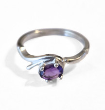 Elegant Natural Purple Amethyst Ring Solid Sterling Silver, Size 6.5
