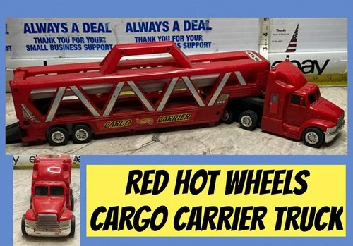 VINTAGE MATTEL HOT WHEELS 1997 RED CARGO CARRIER ~ 18 1/2" SEMI TRUCK STORAGE