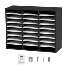 27-Compartment Adjustable Wooden Mail Organizer – Black & White 33x18x9in