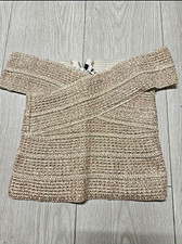 NEXT Womens Beige Off Shoulder Chunky Knit Cotton Jumper Back Zip