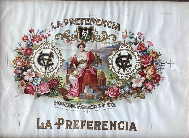 Vintage Cigar Box Labeled Proof  Eugene Vallens & Co  c1880 with Frame