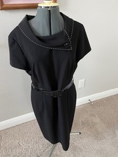 Tahari  Black Dress with Belt and Decorative Stitching