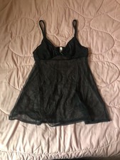 Vintage Victoria's Secret Black Sheer Mesh Babydoll Lingerie