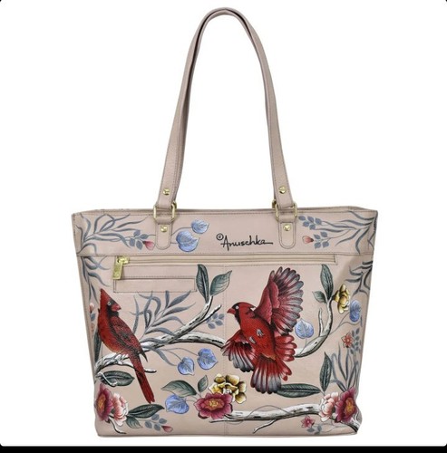 Women's Anuschka Leather Hand Painted "Cardinal Family" 698-CDF Shoulder Handbag - Picture 10 of 11