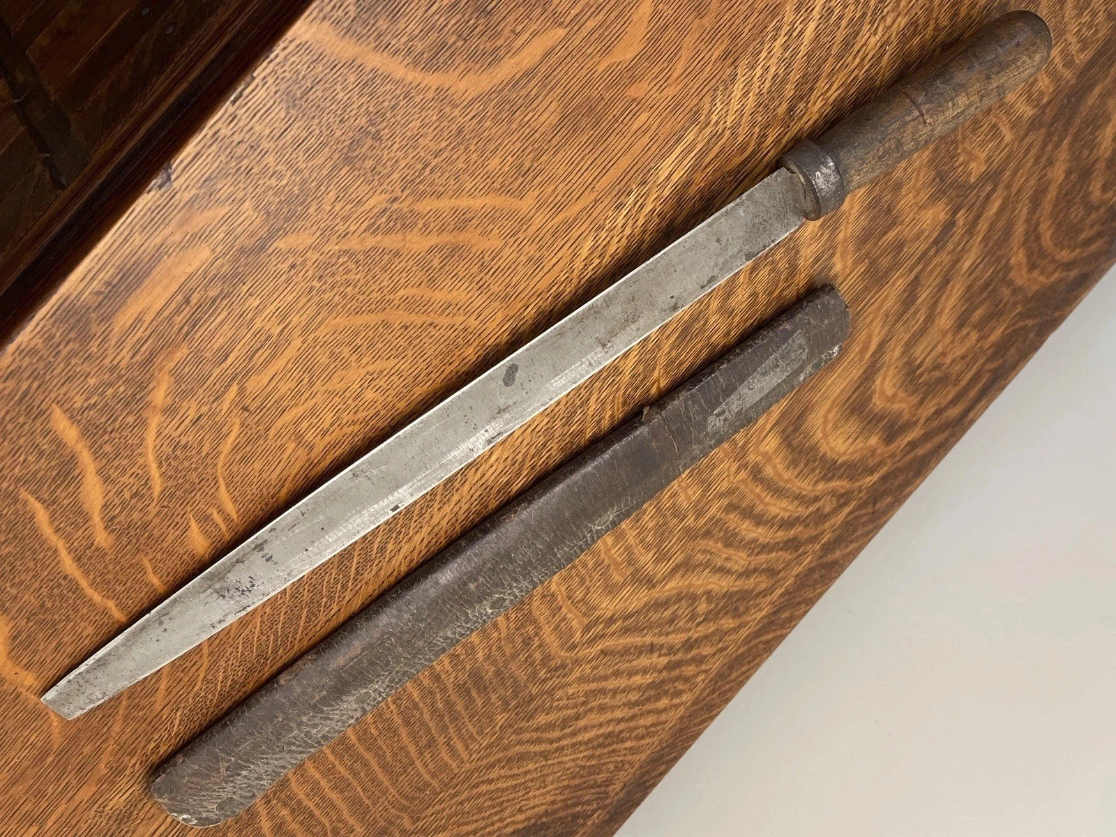 Rare Antique 1800s Butcher Knife Sharpening Steel Honing Tool 19.5” IN SHEATH