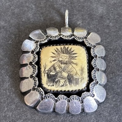 Julia J Martinez Navajo Pendant Stamped Figural Kachina Vintage 11g Sterling Nq