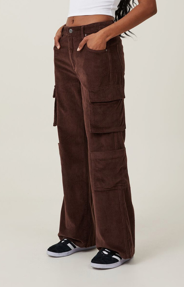 Cotton:On Women's Cargo Wide Leg Jean Corduroy Pants Brown Dark
