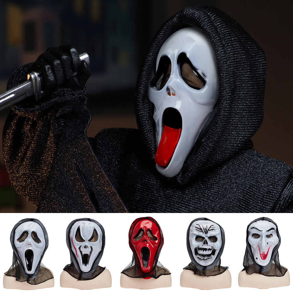 SUPRROW Ghostface Horror Maske Aus Latex - Gruselige Halloween Maske Für Erwachsene Cosplay & Partys