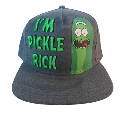 Rick and Morty Mens Snapback Hat Heather Gray Im Pickle Rick Embossed Text NEW
