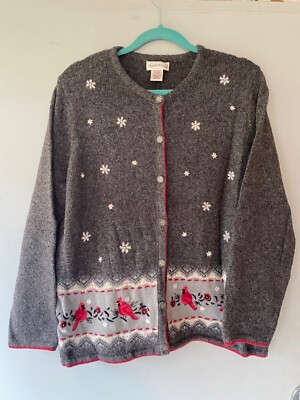 Northern Reflections Women s XL  Cardinal Sweater Cardigan Snowmen Blue GUC
