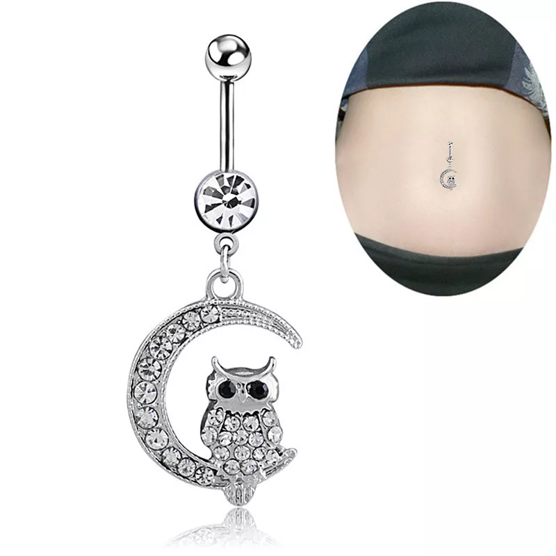 White Moon Owl Pendant Navel Piercing Women Belly Button Ring