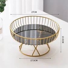 NNEDSZ Elegant Iron Art Glass Serving Tray(Black Glass) -Round Design with Gold