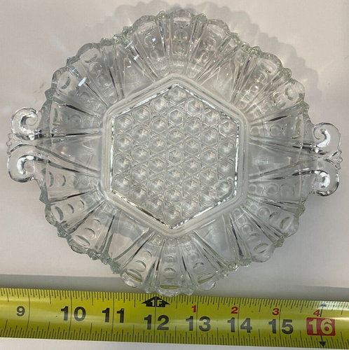 Anchor Hocking AHC44 Clear Glass Candy Nut Bonbon Dish Dot & Cane Lugged Handles - Picture 6 of 7