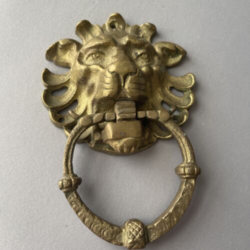 Vintage Solid Brass Lion Head Door Knocker 6.5" - Picture 1 of 6