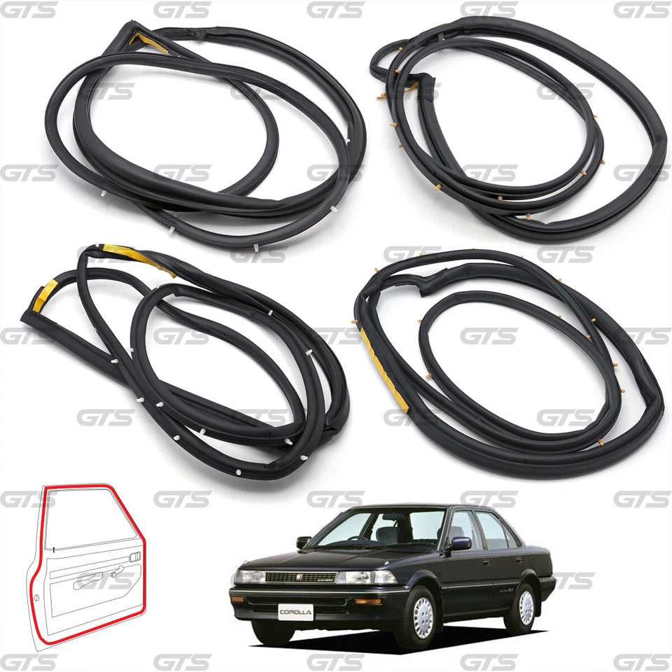 Set 4 Door Rubber Seal Weatherstrip For Toyota Corolla E90 AE92 1987 - 1991 - Image 4 of 4