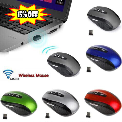 2.4GHz Cordless Wireless Optical Mouse Mice Laptop PC Computers &USB-Rece A9Y9 - Picture 1 of 17