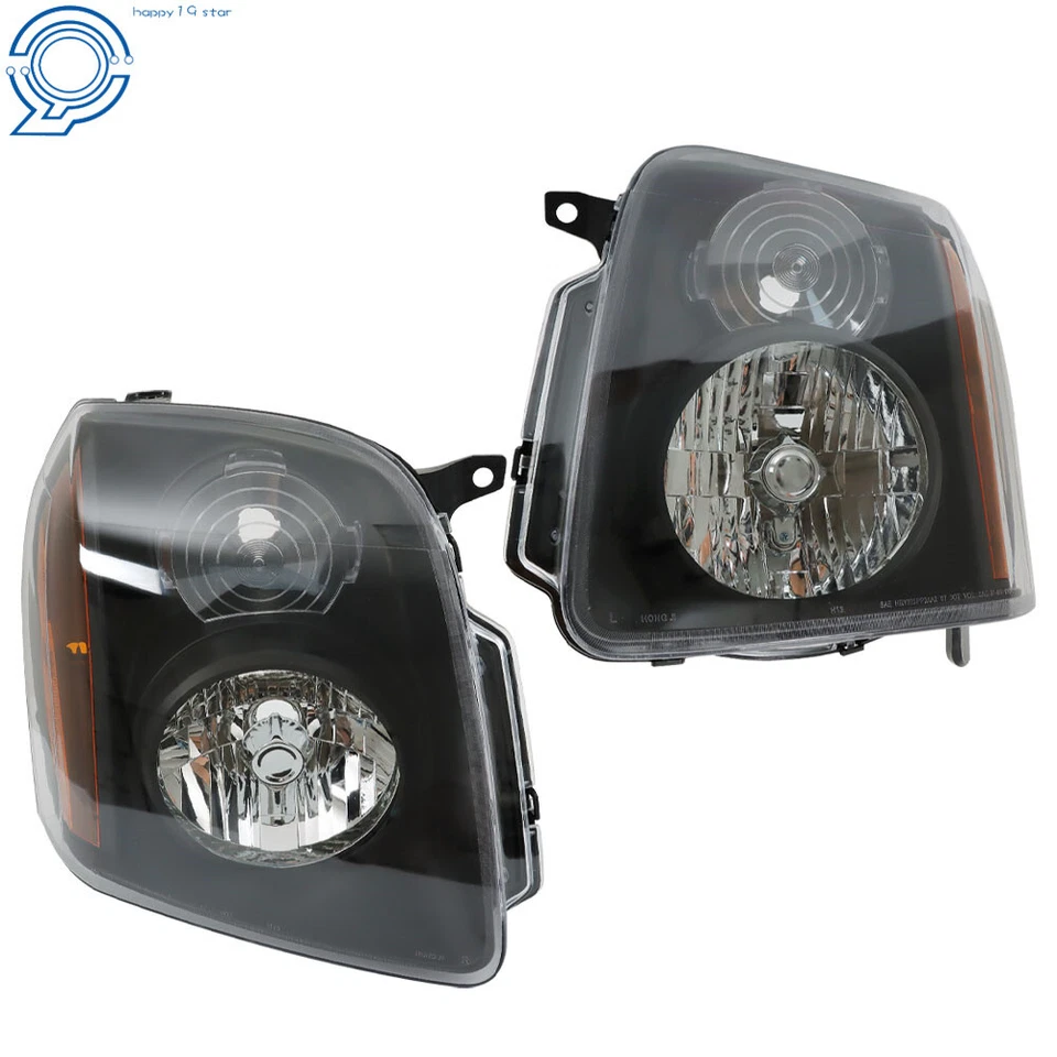 Black For 2007-2014 GMC Yukon XL 1500 2500 Denali Headlight Headlamps Left+Right - Image 3 of 4