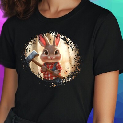 T-Shirt Frauen Häschen mit einer Axt Motiv Baumwolle Größe S bis 3XL
