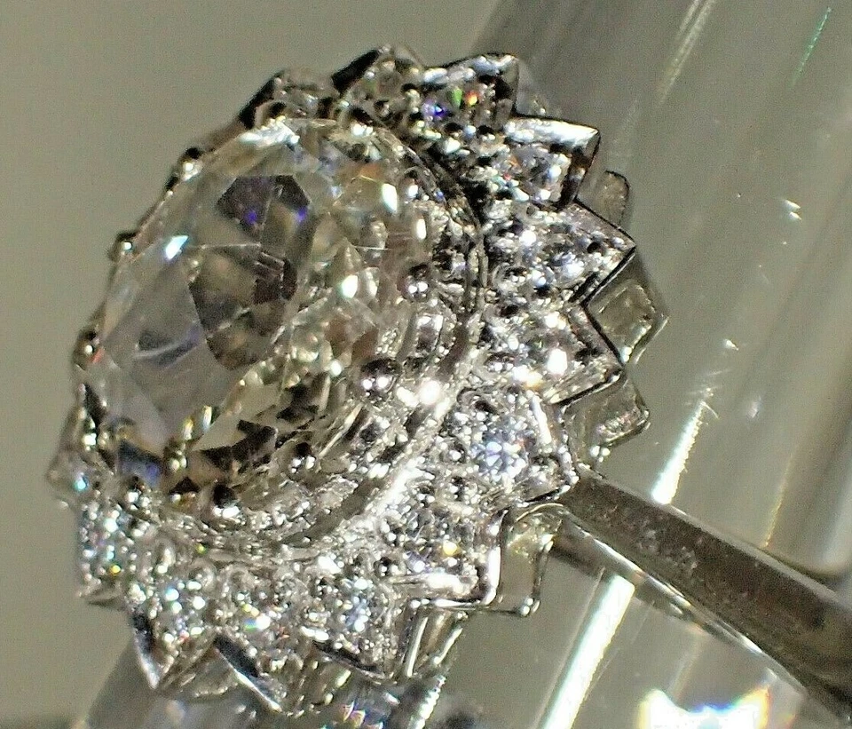 Anillo 11x9mm Amatista Verde-Blanco Circonita cúbica Plata .925 Chapado en Oro 14K Tamaño 6.5 #1088 Foto 4 de 4