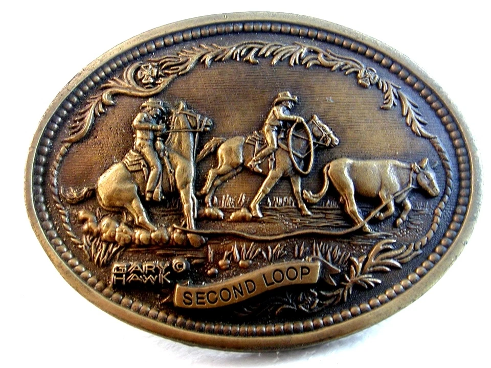Vintage Second Loop Cattle Round Up Western Belt Buckle by Hawk Gallery