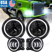 For Freightliner Coronado 7inch Round LED Headlights + 4inch LED Fog Light Combo