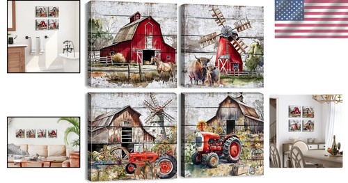 Rustic Farmhouse Wall Art Set of 4 – 12x12" Abstract Animal Canvas Decor - Picture 2 of 8