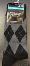 Mens Fun Themed Dress Socks Gray and Black diamonds Size 6-12