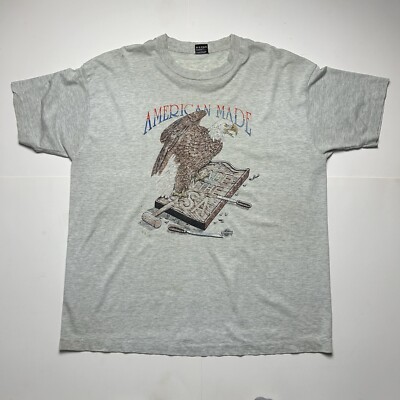 Vintage American Made Graphic T-Shirt Bald Eagle Gray Screen Stars Sz XXL