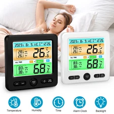 Indoor Temperature Humidity Clock Thermometer Large Digital LCD Hygrometer Gift