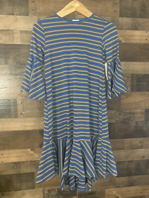 LuLaRoe Maurine Ruffle Bell Sleeve Dress Size XXS NWT Blue