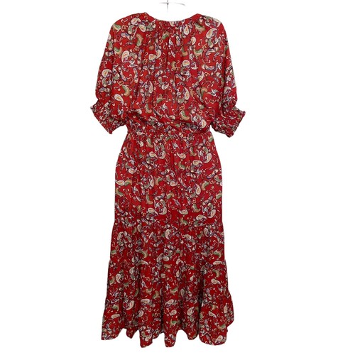 Lascana Dress Womens Size 4 Tiered Smocked Boho Feminine Cottagecore Country Red - Picture 2 of 14