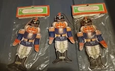 Three Wooden Nutcrackers Christmas Ornaments Red White Blue