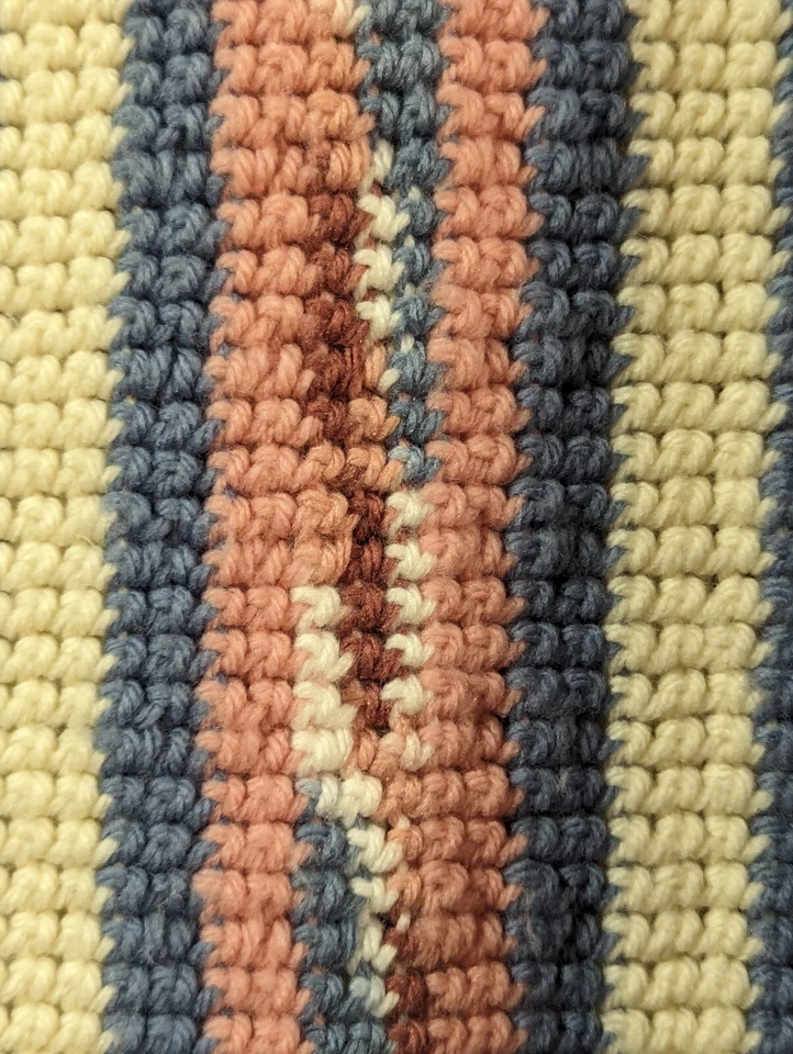 Años 80 Flecos Crochet Abuela Afgana Tiro Crema Malva Azul 42x60" Núcleo de Casa Foto 3 de 4