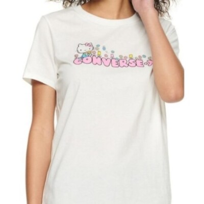 Sanrio Hello Kitty Converse Flower Power Graphic Tee White New with Tags NWT