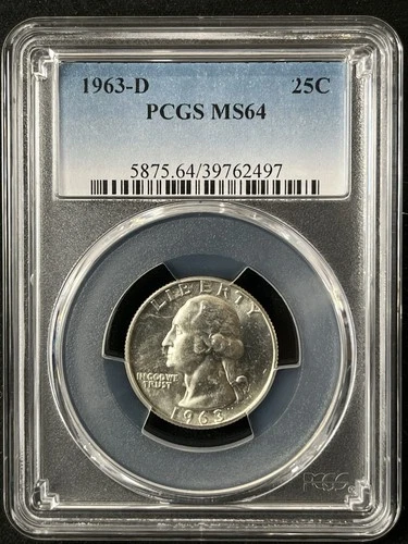 1963-D  25C Washington Quarter Dollar PCGS MS64   39762497