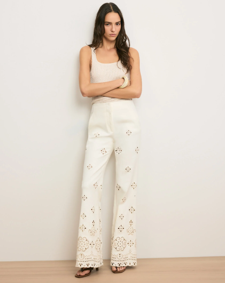 NEW VERONICA BEARD Komi Eyelet Pant Dove White 0-12