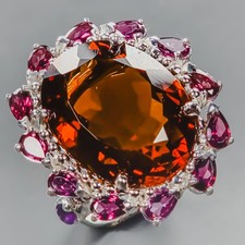 Handmade 28 ct Natural Cognac Quartz Ring 925 Sterling Silver Size 8 /R438594