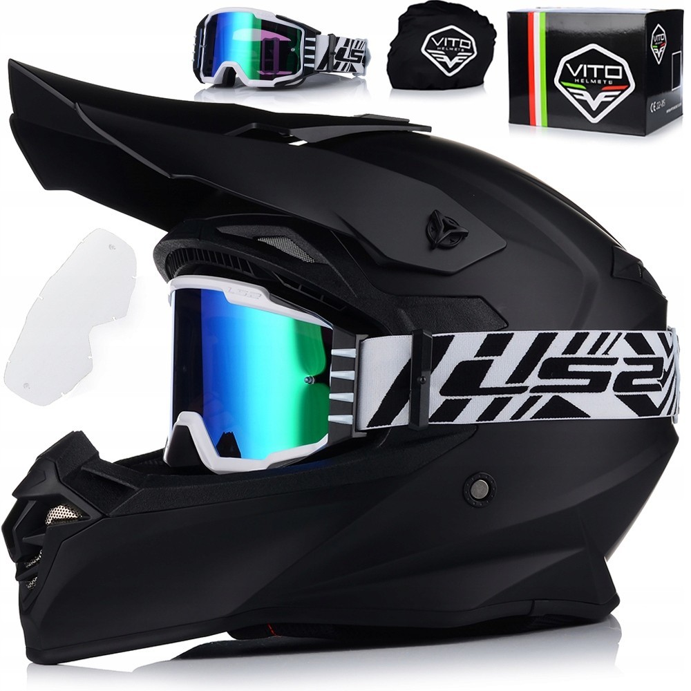 Casco Moto | VITO TIVOLI | Moto Quad ATV Enduro Offroad Motocross + Occhiali Cross