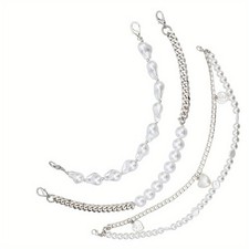1set 3pcs 3 styles White ABS Plastic Pearl Beaded bag Handles with Alloy