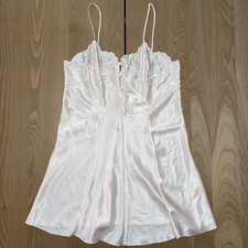 Private Luxuries Vintage Peach Satin Nightgown Lace Floral Sheer Back M USA